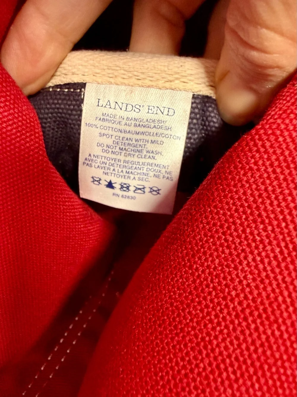 Lands' End Large Striped Canvas Boat Tote Bag Navy Red Monogram CDS 18